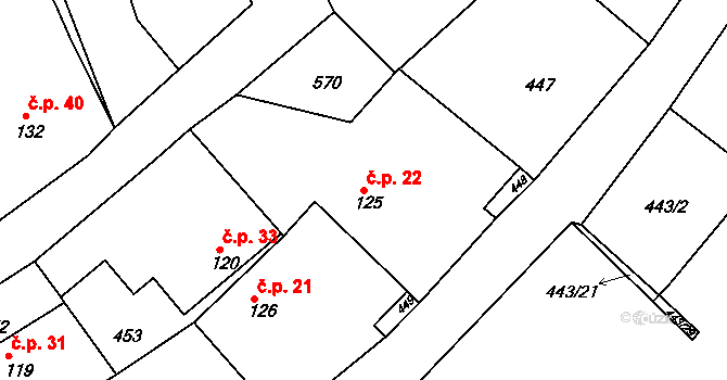 Stračovská Lhota 22, Mžany na parcele st. 125 v KÚ Stračovská Lhota, Katastrální mapa