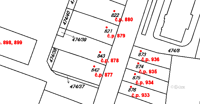 Nový Bydžov 878 na parcele st. 843 v KÚ Nový Bydžov, Katastrální mapa