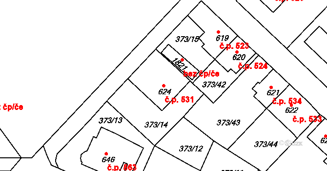 Hostinné 531 na parcele st. 624 v KÚ Hostinné, Katastrální mapa