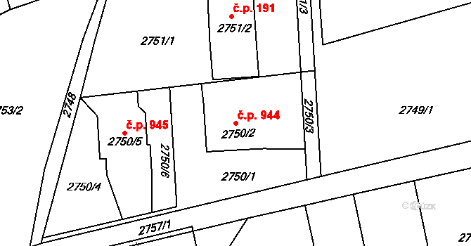 Frýdlant 944, Frýdlant nad Ostravicí na parcele st. 2750/2 v KÚ Frýdlant nad Ostravicí, Katastrální mapa