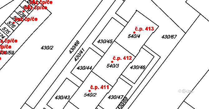 Dolní Poustevna 412 na parcele st. 540/3 v KÚ Dolní Poustevna, Katastrální mapa