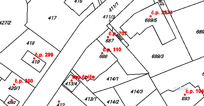 Sokolov 110 na parcele st. 686 v KÚ Sokolov, Katastrální mapa