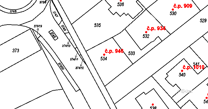 Sokolov 946 na parcele st. 534 v KÚ Sokolov, Katastrální mapa