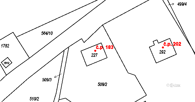 Milíře 183 na parcele st. 227 v KÚ Milíře u Tachova, Katastrální mapa