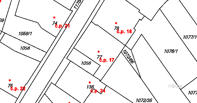 Hamrníky 17, Mariánské Lázně na parcele st. 77 v KÚ Úšovice, Katastrální mapa