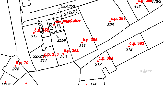 Cheb 355 na parcele st. 311 v KÚ Cheb, Katastrální mapa