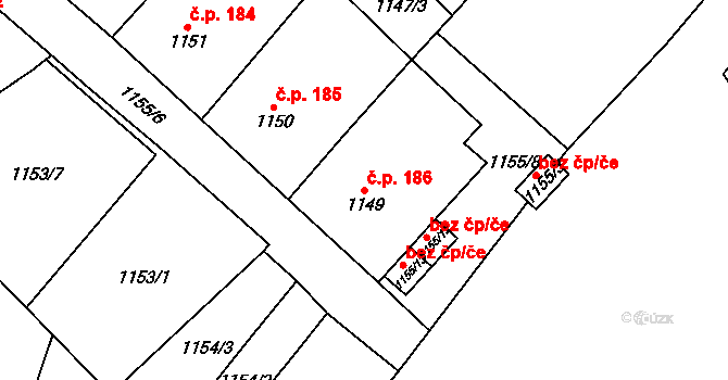 Chodov 186 na parcele st. 1149 v KÚ Dolní Chodov, Katastrální mapa
