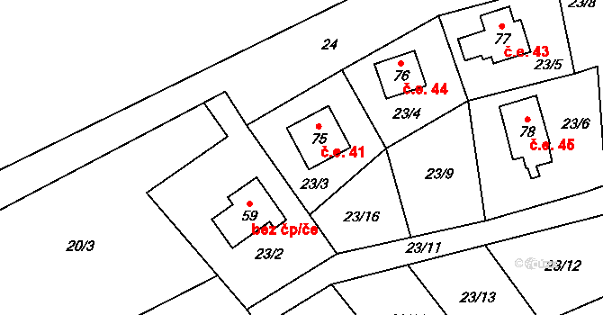 Svahová 41, Boleboř na parcele st. 75 v KÚ Svahová, Katastrální mapa