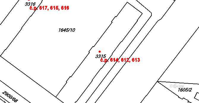 Kolín IV 612,613,614, Kolín na parcele st. 3315 v KÚ Kolín, Katastrální mapa