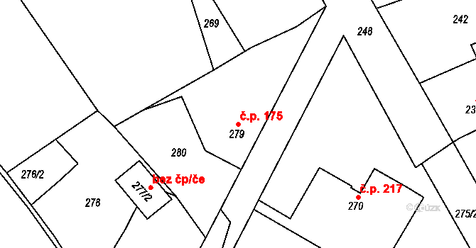 Lubná 175 na parcele st. 279 v KÚ Lubná u Rakovníka, Katastrální mapa