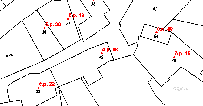 Komárovice 18, Kelč na parcele st. 42 v KÚ Komárovice, Katastrální mapa