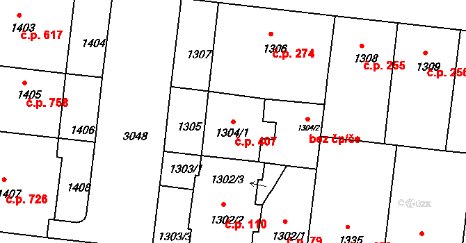 Nusle 407, Praha na parcele st. 1304/1 v KÚ Nusle, Katastrální mapa