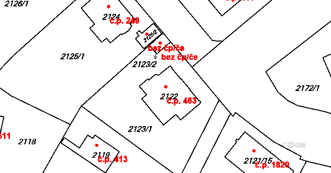 Braník 463, Praha na parcele st. 2122 v KÚ Braník, Katastrální mapa