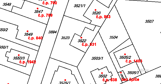 Modřany 931, Praha na parcele st. 3522 v KÚ Modřany, Katastrální mapa