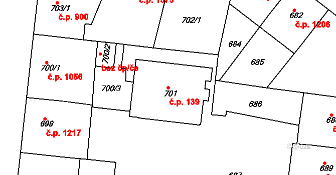 Holešovice 139, Praha na parcele st. 701 v KÚ Holešovice, Katastrální mapa