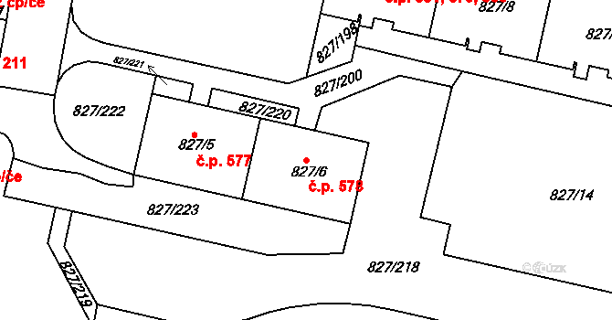 Bohnice 578, Praha na parcele st. 827/6 v KÚ Bohnice, Katastrální mapa