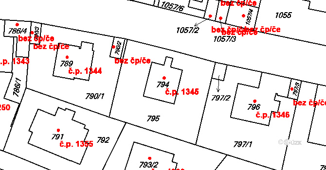 Libeň 1345, Praha na parcele st. 794 v KÚ Libeň, Katastrální mapa