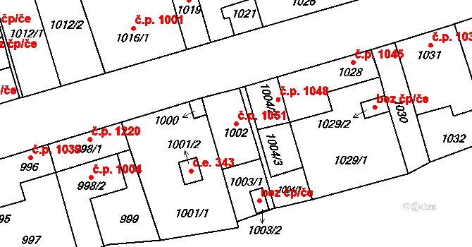Kyje 1051, Praha na parcele st. 1002 v KÚ Kyje, Katastrální mapa