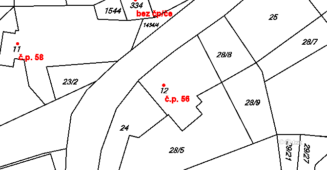 Pičín 56 na parcele st. 12 v KÚ Pičín, Katastrální mapa