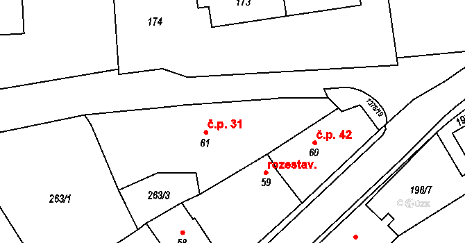 Radomyšl 31 na parcele st. 61 v KÚ Radomyšl, Katastrální mapa