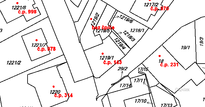 Liberec XIV-Ruprechtice 143, Liberec na parcele st. 1219/1 v KÚ Ruprechtice, Katastrální mapa