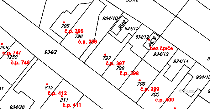 Pražské Předměstí 397, Hradec Králové na parcele st. 797 v KÚ Pražské Předměstí, Katastrální mapa