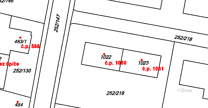 Rosice 1060,1061 na parcele st. 1022 v KÚ Rosice u Brna, Katastrální mapa
