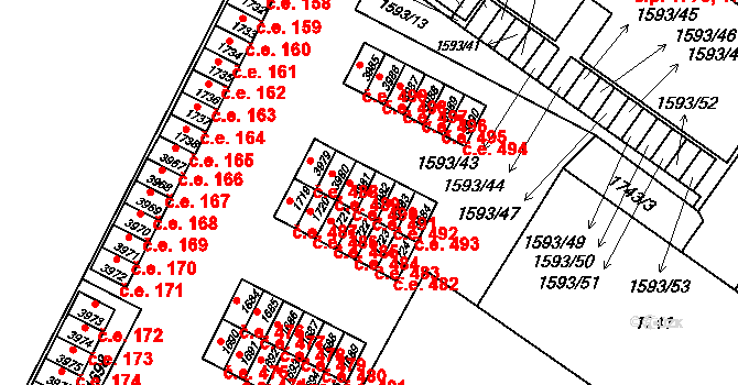 Kuřim 491 na parcele st. 3982 v KÚ Kuřim, Katastrální mapa