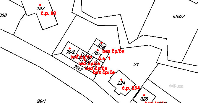 Minkovice 1, Šimonovice na parcele st. 70/1 v KÚ Minkovice, Katastrální mapa