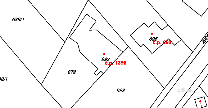 Rumburk 1 1398, Rumburk na parcele st. 692 v KÚ Rumburk, Katastrální mapa