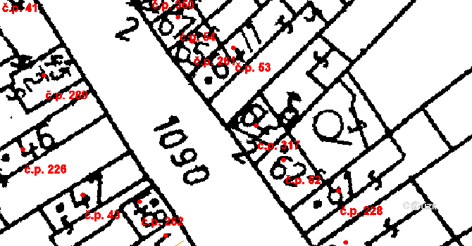 Žiželice 317 na parcele st. 64/2 v KÚ Žiželice nad Cidlinou, Katastrální mapa