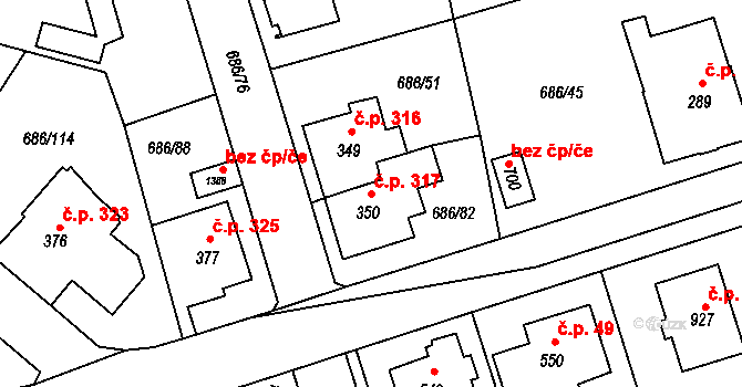 Parník 317, Česká Třebová na parcele st. 350 v KÚ Parník, Katastrální mapa