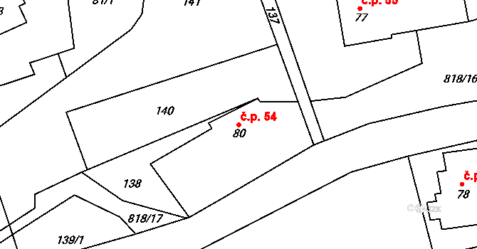 Skuhrov 54, Česká Třebová na parcele st. 80 v KÚ Skuhrov u České Třebové, Katastrální mapa