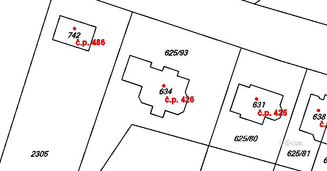 Předměřice nad Labem 426 na parcele st. 634 v KÚ Předměřice nad Labem, Katastrální mapa