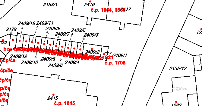 Choceň 1706 na parcele st. 2409/1 v KÚ Choceň, Katastrální mapa