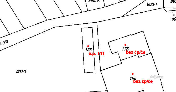 Boubská 111, Vimperk na parcele st. 186 v KÚ Boubská, Katastrální mapa