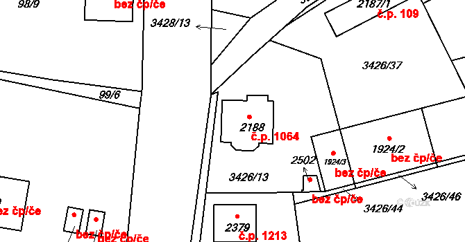 Trhové Sviny 1064 na parcele st. 2188 v KÚ Trhové Sviny, Katastrální mapa