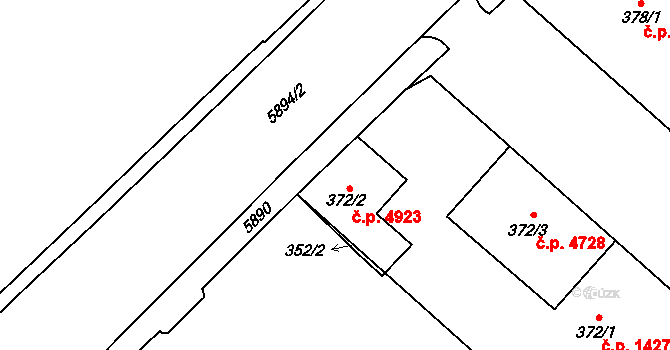 Jihlava 4923 na parcele st. 372/2 v KÚ Jihlava, Katastrální mapa