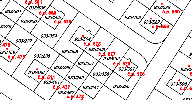 Satalice 577, Praha na parcele st. 933/503 v KÚ Satalice, Katastrální mapa