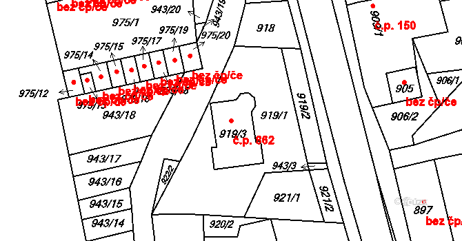 Ždánice 862 na parcele st. 919/3 v KÚ Ždánice, Katastrální mapa