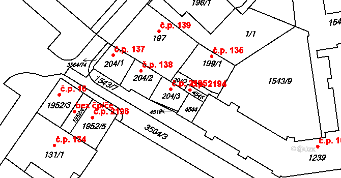 Rožnov pod Radhoštěm 2195 na parcele st. 204/3 v KÚ Rožnov pod Radhoštěm, Katastrální mapa