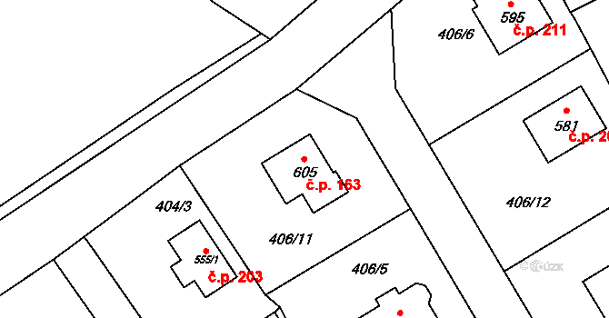 Doubravčice 163 na parcele st. 605 v KÚ Doubravčice, Katastrální mapa