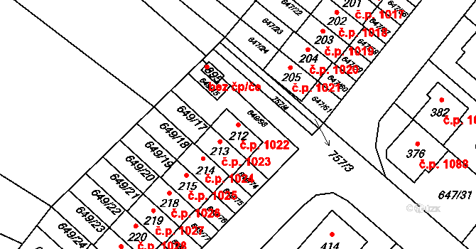 Květnice 1022 na parcele st. 212 v KÚ Květnice, Katastrální mapa