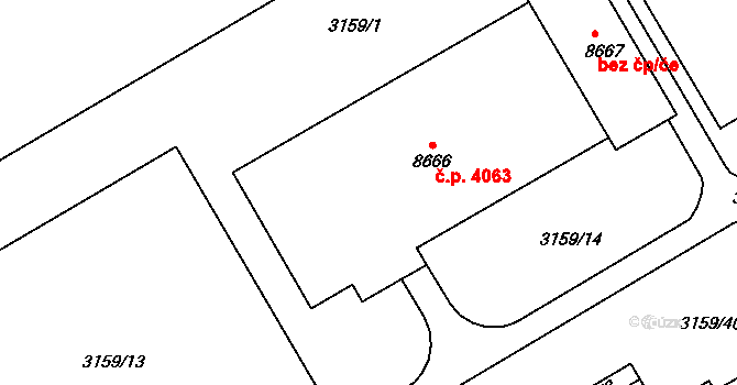 Hodonín 4063 na parcele st. 8666 v KÚ Hodonín, Katastrální mapa