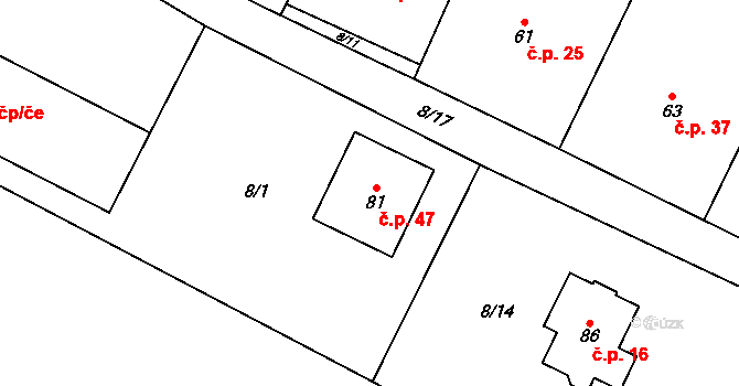 Kochánov 47, Stránecká Zhoř na parcele st. 81 v KÚ Kochánov u Stránecké Zhoře, Katastrální mapa