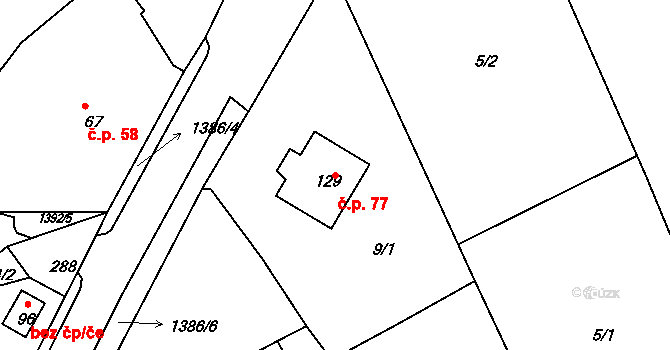 Brzkov 77 na parcele st. 129 v KÚ Brzkov, Katastrální mapa