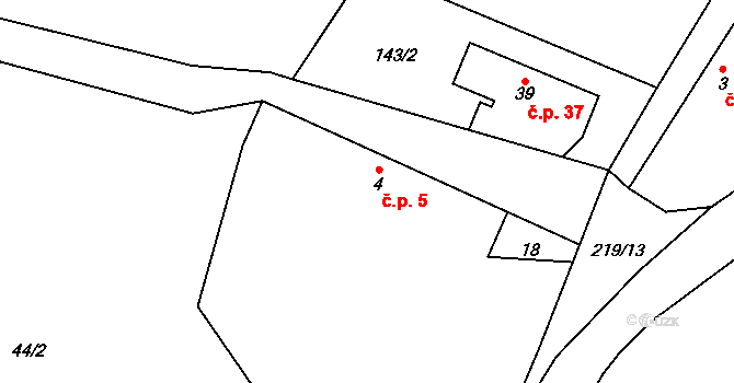Miškovice 5, Třebovle na parcele st. 4 v KÚ Miškovice u Kouřimi, Katastrální mapa
