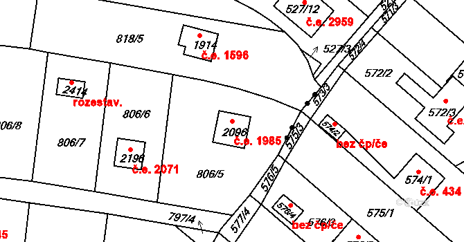Litice 1985, Plzeň na parcele st. 2096 v KÚ Litice u Plzně, Katastrální mapa
