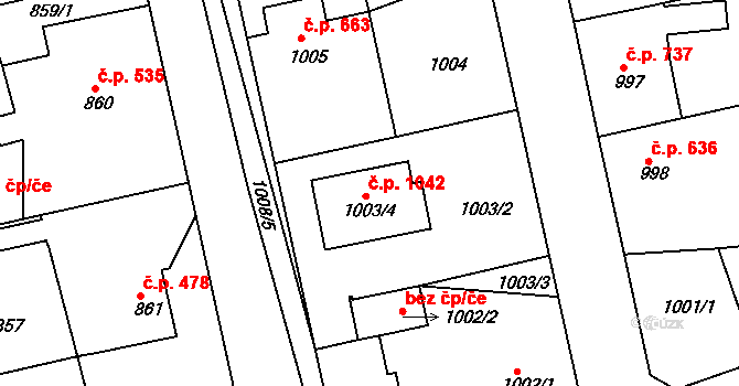 Třemošná 1042 na parcele st. 1003/4 v KÚ Třemošná, Katastrální mapa