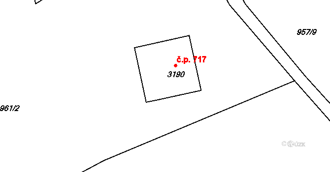 Ostravice 717 na parcele st. 3190 v KÚ Ostravice 1, Katastrální mapa